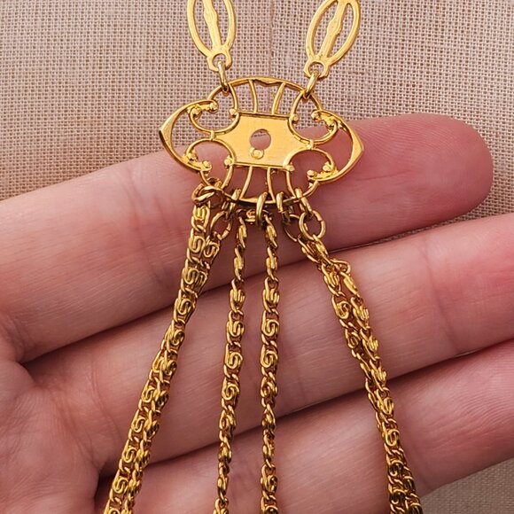 Vintage 1970's Egyptian Revival Tiered Chandelier Statement Necklace - Picture 13 of 14
